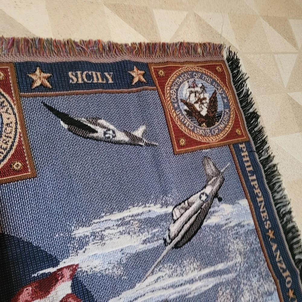 Veterans of WWII American Heroes Military Tapestry Throw Blanket